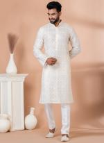 Georgette White Festival Wear Sequins Work Readymade Kurta Pajama